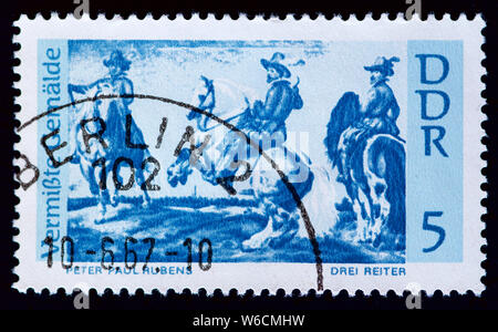 East Germany postage stamp - 'Three Horsemen', Rubens Stock Photo