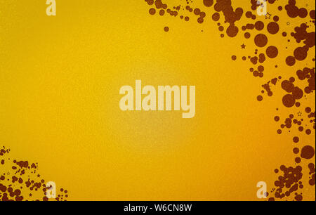 Textured Maroon dots & stars on a yellow background with the focus spot in the center. Stock Photo