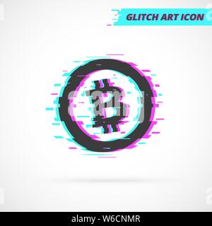 Flat Bitcoin Glitch isolated Icon. Silhouette BTC cryptocurrency symbol in Glitch art style in neon glow colors. Crypto Money Vector isolated illustra Stock Vector