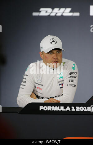 Finnish F1 driver Valtteri Bottas of Mercedes attends the press conference after the 2018 Formula One Chinese Grand Prix at the Shanghai International Stock Photo