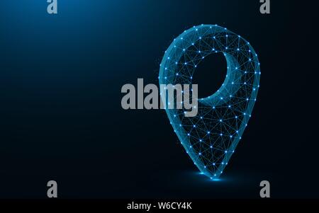 Location pin low poly design, navigation abstract geometric image, local or gps wireframe mesh polygonal vector illustration made from points and line Stock Vector