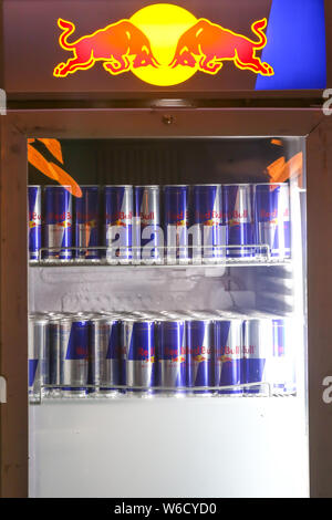 Red Bull energy drink festival vendor display stand Stock Photo - Alamy