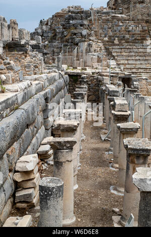 The ruins of the ancient Greek and Roman city of Ephesus, once a major port of the Roman empire, and located in the Izmir Province of Turkey Stock Photo