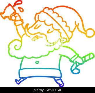 rainbow gradient line drawing of a santa claus with hot cocoa Stock Vector