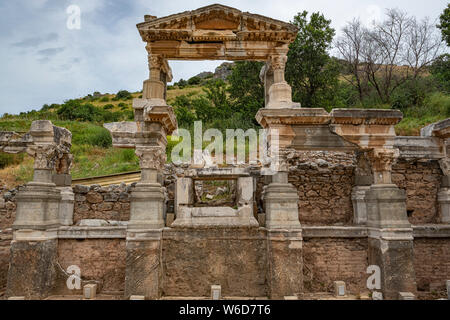 The ruins of the ancient Greek and Roman city of Ephesus, once a major port of the Roman empire, and located in the Izmir Province of Turkey Stock Photo