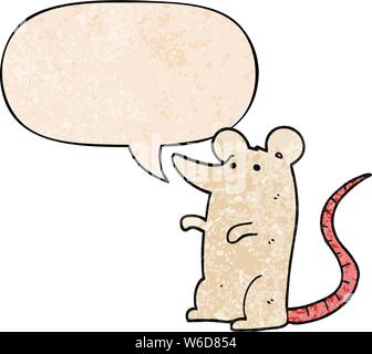 cartoon rat with speech bubble in retro texture style Stock Vector