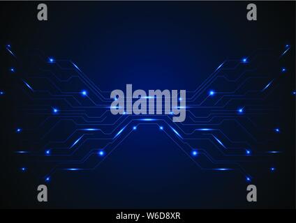 Dark blue glowing circuit board tech background. Vector technology digital design Stock Vector