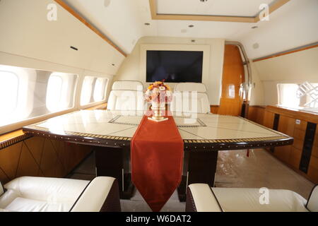 Interior view of the cabin of a 737-700 jet airliner of BBJ (Boeing ...