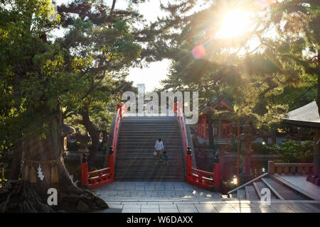 Taiko Drum Bridge at Sumiyoshi-taisha (also known as Sumiyoshi Grand Shrine) in Osaka, Japan. Stock Photo