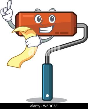With menu paint roller in the character bucket Stock Vector
