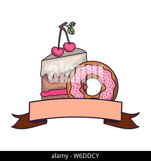 delicious and fresh cake with cherry Stock Vector