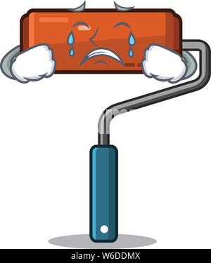 Crying paint roller in the character bucket Stock Vector