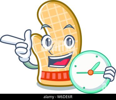 With clockWith clock oven glove placed mascot cooking table Stock Vector