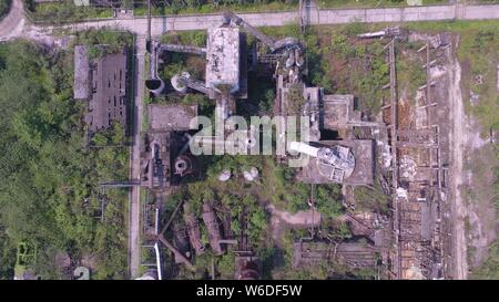 Aerial view of the ruins of a fertilizer plant destroyed after the Wenchuan Earthquake in 2008 in Shifang city, southwest China's Sichuan province, 18 Stock Photo