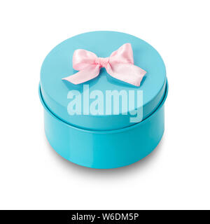 Blue gift box with white bow isolated Stock Photo