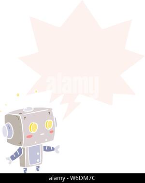 cute cartoon surprised robot with speech bubble in retro style Stock Vector