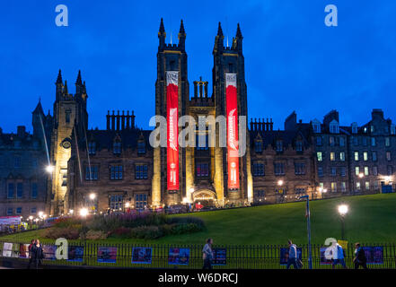 Night view of exterior of the Assembly building on The Mound in Edinburgh venue of the Edinburgh Fringe, Edinburgh, Scotland, UK Stock Photo