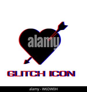 Heart with arrow icon flat. Simple pictogram - Glitch effect. Vector illustration symbol Stock Vector