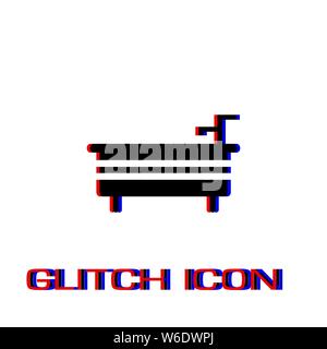 Bath icon flat. Simple pictogram - Glitch effect. Vector illustration symbol Stock Vector