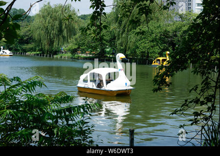 Pedal boats in the lake of Ueno park