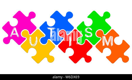 Autism word written on puzzles. Autism spectrum disorder concept. Stock Photo