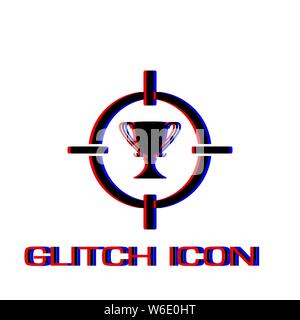 Target cup trophy icon flat. Simple pictogram - Glitch effect. Vector illustration symbol Stock Vector