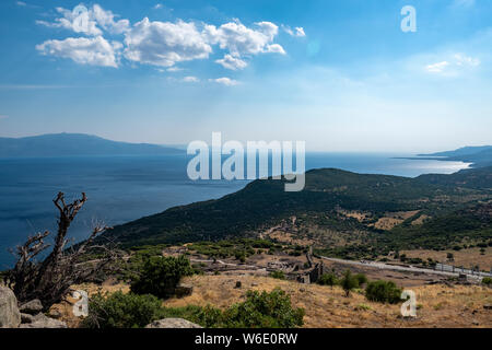 Landscape view of the northern coast of the island of Lesvos, Greece as the sun begins to descend Stock Photo