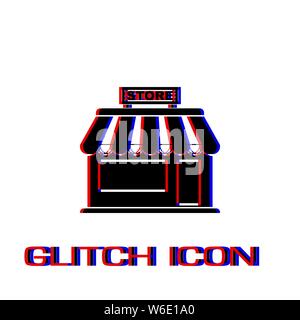 Store icon flat. Simple pictogram - Glitch effect. Vector illustration symbol Stock Vector