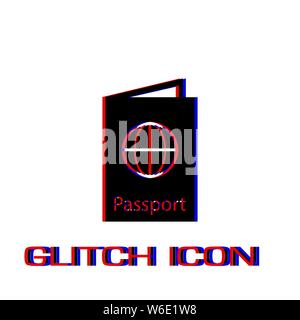Passport icon flat. Simple pictogram - Glitch effect. Vector illustration symbol Stock Vector