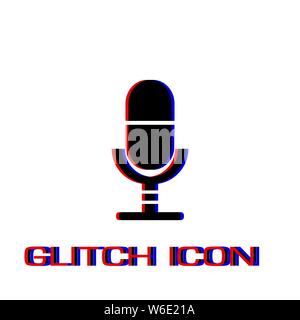 Microphone icon flat. Simple pictogram - Glitch effect. Vector illustration symbol Stock Vector