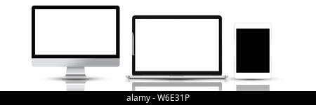 mock up blank screen computer,laptop and tablet isolated on white background with clipping path Stock Photo