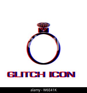 Diamond ring icon flat. Simple pictogram - Glitch effect. Vector illustration symbol Stock Vector