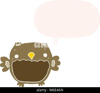 cartoon owl with speech bubble in retro style Stock Vector