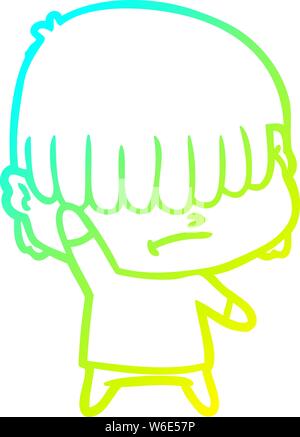 cold gradient line drawing of a cartoon boy with untidy hair Stock Vector