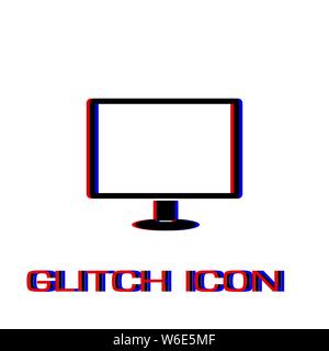 Monitor icon flat. Simple pictogram - Glitch effect. Vector illustration symbol Stock Vector
