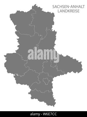 Modern Map - Saxony-Anhalt map of Germany with counties gray Stock Photo