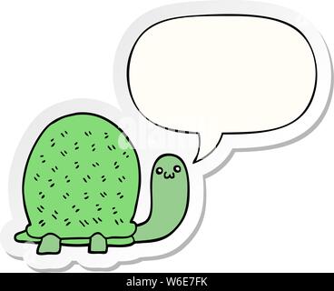 cute cartoon turtle with speech bubble sticker Stock Vector