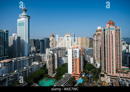 A view of high-rise buildings at the Luohu District in Shenzhen city, south China's Guangdong province, 13 March 2018.    Luohu District is one of the Stock Photo