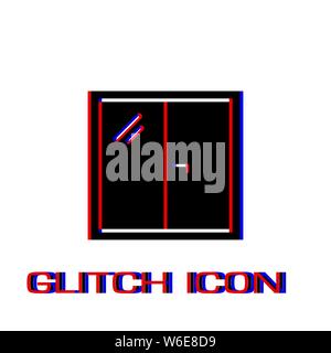 Window icon flat. Simple pictogram - Glitch effect. Vector illustration symbol Stock Vector