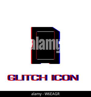 Memory card icon flat. Simple pictogram - Glitch effect. Vector illustration symbol Stock Vector