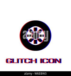 Tire icon flat. Simple pictogram - Glitch effect. Vector illustration symbol Stock Vector