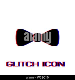 Bow tie icon flat. Simple pictogram - Glitch effect. Vector illustration symbol Stock Vector