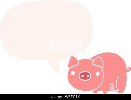 cartoon pig with speech bubble in retro style Stock Vector