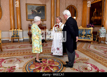 Queen Elizabeth II meets Ambassador of Norway Wegger Strommen during a private audience at Buckingham Palace in central London. Stock Photo