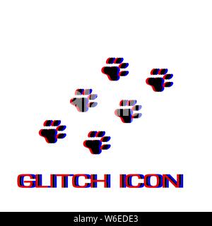 Paw icon flat. Simple pictogram - Glitch effect. Vector illustration symbol Stock Vector