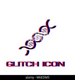 DNA icon flat. Simple pictogram - Glitch effect. Vector illustration symbol Stock Vector