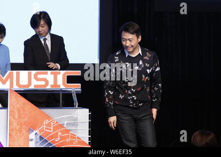 Hong Kong singer and actor Leon Lai Ming attends the launch ceremony of the 14th Entertainment Expo in Hong Kong, China, 19 March 2018. Stock Photo