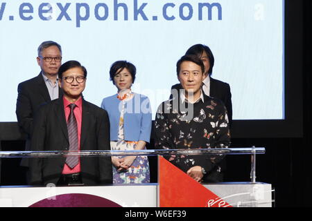 Hong Kong singer and actor Leon Lai Ming, right, attends the launch ceremony of the 14th Entertainment Expo in Hong Kong, China, 19 March 2018. Stock Photo