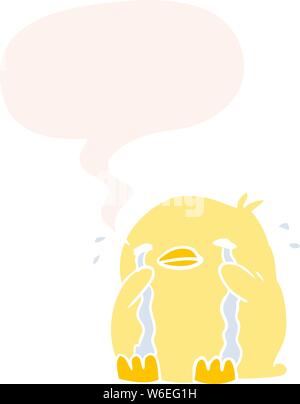 cartoon crying bird with speech bubble in retro style Stock Vector