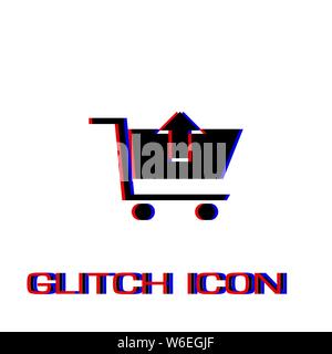 Remove Shopping Cart icon flat. Simple pictogram - Glitch effect. Vector illustration symbol Stock Vector
